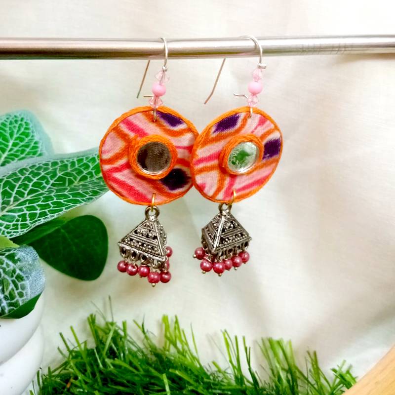 Pink fabric with jhumkas