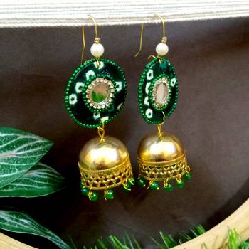 green fabric with jhumkas 1