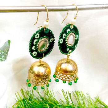 green fabric with jhumkas 2