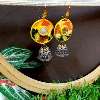 yellow fabric with jhumkas 1