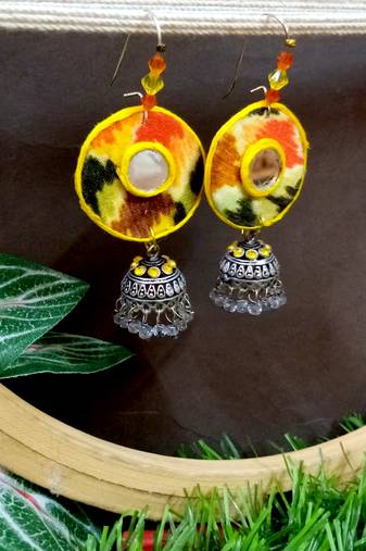 yellow fabric with jhumkas