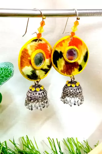 yellow fabric with jhumkas