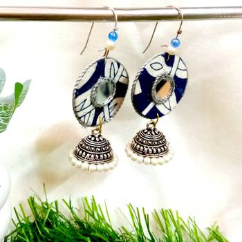 blue fabric with jhumkas 2