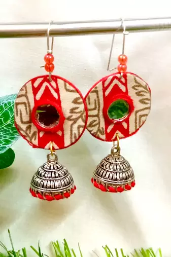 Red fabric with jhumkas