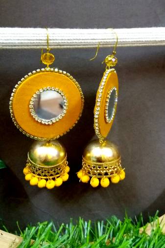 Yellow fabric with jhumkas