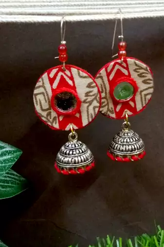 Red fabric with jhumkas