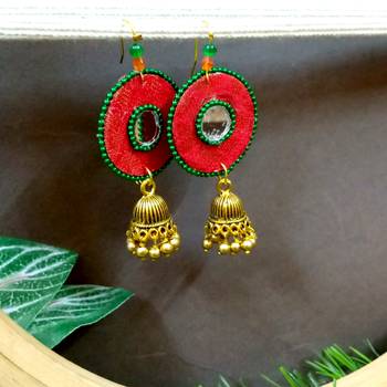 red fabric with jhumkas 1