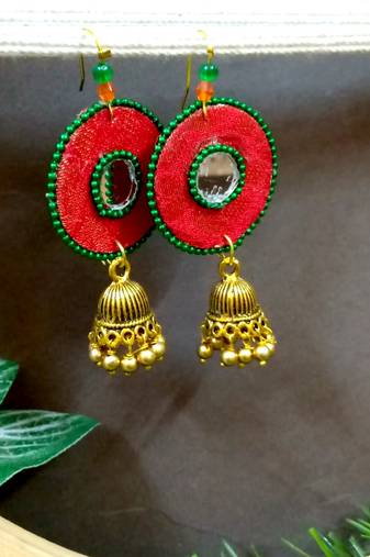 red fabric with jhumkas