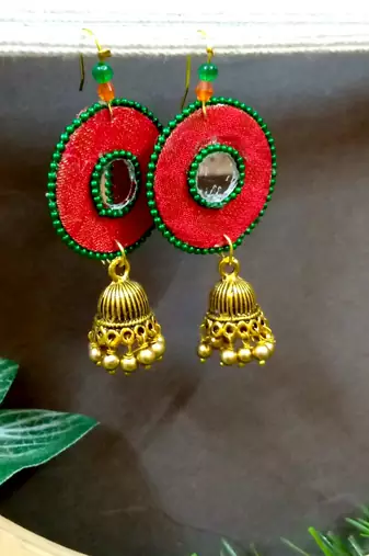 red fabric with jhumkas