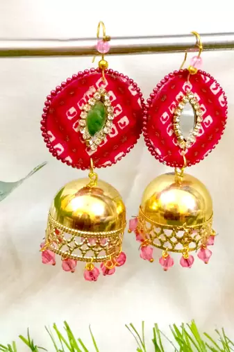 Pink fabric with jhumkas
