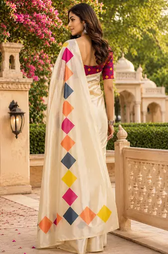 chiku color digital printed chanderi ready to wear saree with blouse 