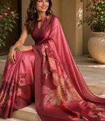 Rose pink color digital printed chanderi cotton ready to wear saree with blouse