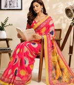 Light pink color digital printed chanderi cotton ready to wear saree with blouse