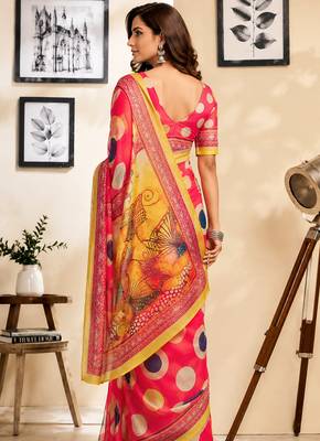 Light pink color digital printed chanderi cotton ready to wear saree with blouse 4