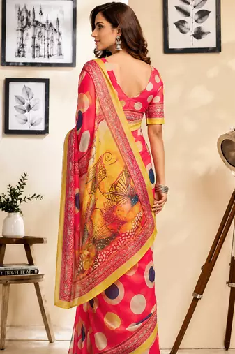 light pink color digital printed chanderi ready to wear saree with blouse 