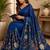 Navy blue color digital printed chanderi cotton ready to wear saree with blouse