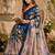 Dark blue color digital printed chanderi cotton ready to wear saree with blouse