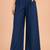 Navy blue cotton pleated wide-leg trousers for women