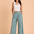 Misty blue cotton pleated wide-leg trousers for women