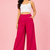 Fuchsia cotton pleated wide-leg trousers for women
