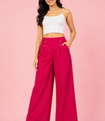 Fuchsia cotton pleated wide-leg trousers for women