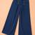 Navy blue cotton pleated wide-leg trousers for women