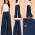 Navy blue cotton pleated wide-leg trousers for women