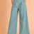 Misty blue cotton pleated wide-leg trousers for women