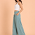 Misty blue cotton pleated wide-leg trousers for women