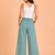 Misty blue cotton pleated wide-leg trousers for women