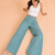 Misty blue cotton pleated wide-leg trousers for women