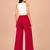 Maroon cotton pleated wide-leg trousers for women