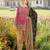 Rani pink heavy chinon silk blend digital print hand work kurta pant dupatta set