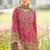 Rani pink heavy chinon silk blend digital print hand work kurta pant dupatta set
