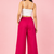 Fuchsia cotton pleated wide-leg trousers for women