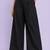 Black cotton pleated wide-leg trousers for women