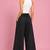 Black cotton pleated wide-leg trousers for women