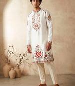 black embroidered silk kurta with cotton cream pajama 