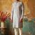 Grey embroidered silk kurta with cotton cream pajama 