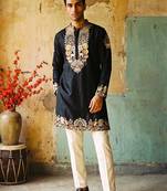 white embroidered silk kurta with cotton cream pajama 