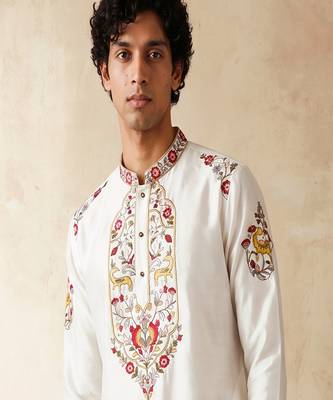 black embroidered silk kurta with cotton cream pajama  2