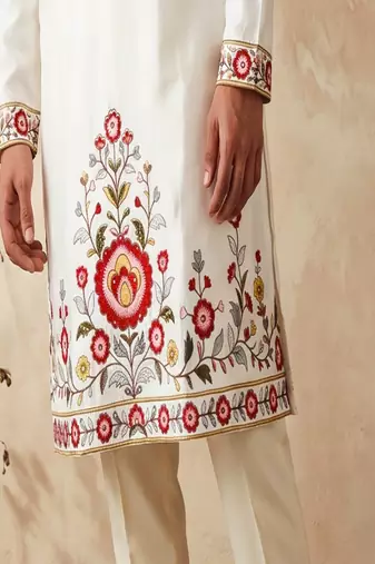 black embroidered silk kurta with cotton cream pajama 