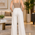 Beige cotton pleated wide-leg trousers for women