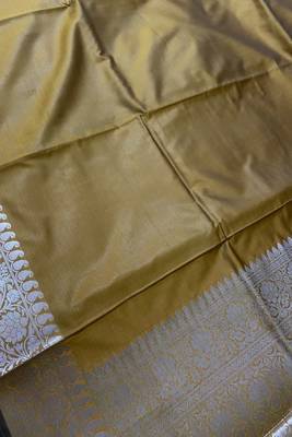 mustard gold plain anchal zari border semi silk blend banarasi saree 4
