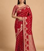 red floral zari booti semi silk blend banarasi saree