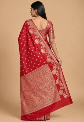 red floral zari booti semi silk blend banarasi saree 2