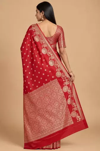 red floral zari booti semi silk blend banarasi saree