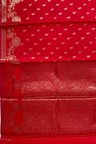red floral zari booti semi silk blend banarasi saree