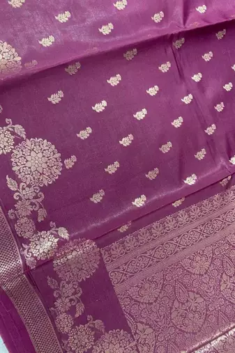 plum floral zari booti semi silk blend banarasi saree