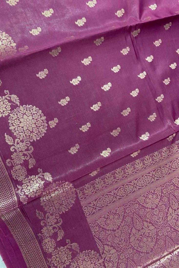 plum floral zari booti semi silk blend banarasi saree